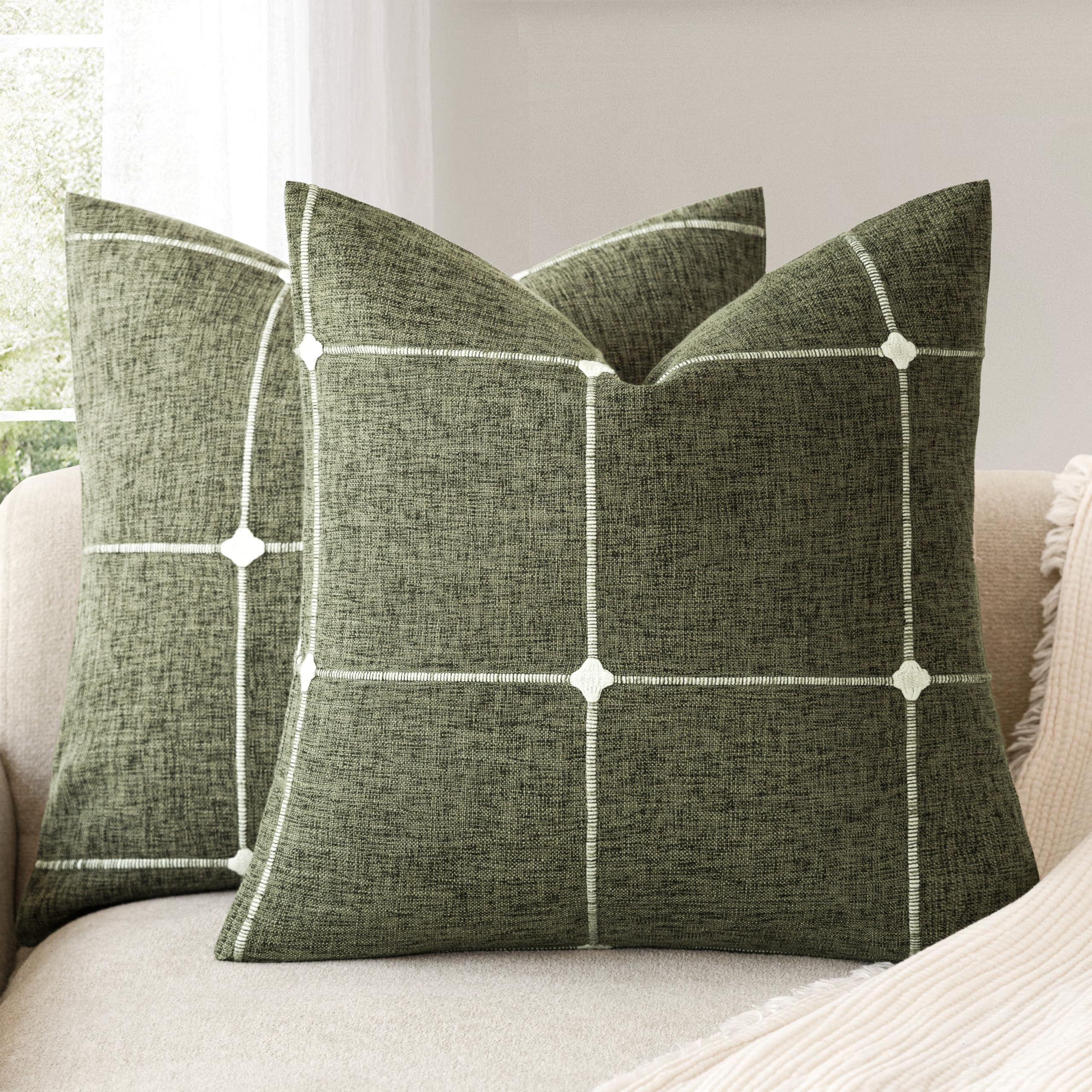 old mountain Veroa Cushion Cover　カーキ Amazon.com: Foindtower Pack of 2 Decorative Faux Linen Jacquard